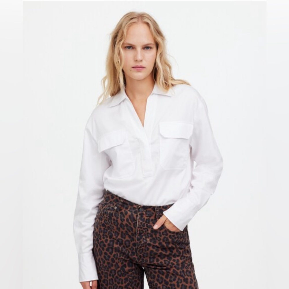 Madewell Womens White Utility Long-Sleeve Popover Shirt